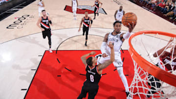 PORTLAND, OR - NOVEMBER 10: Rondae Hollis-Jefferson#24 of the Brooklyn Nets goes for a lay up against the Portland Trail Blazers on November 10, 2017 at the Moda Center in Portland, Oregon. NOTE TO USER: User expressly acknowledges and agrees that, by downloading and or using this photograph, user is consenting to the terms and conditions of the Getty Images License Agreement. Mandatory Copyright Notice: Copyright 2017 NBAE (Photo by Sam Forencich/NBAE via Getty Images)