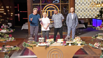 MASTERCHEF: L-R: Chef/Judge Gordon Ramsay with guest judge Sherry Yard and judges Aarón Sánchez and Joe Bastianich in the “Sherry Yard Dessert Challenge” airing Wednesday, June 30 (8:00-9:00 PM ET/PT) on FOX. © 2021 FOX MEDIA LLC. CR: FOX.