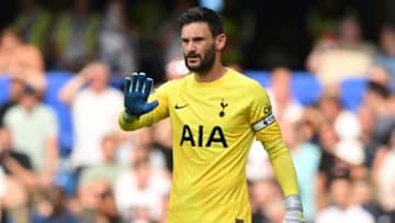 Tottenham Hotspur's French goalkeeper Hugo Lloris gestures during the English Premier League football match between Chelsea and Tottenham Hotspur at Stamford Bridge in London on August 14, 2022. - RESTRICTED TO EDITORIAL USE. No use with unauthorized audio, video, data, fixture lists, club/league logos or 'live' services. Online in-match use limited to 120 images. An additional 40 images may be used in extra time. No video emulation. Social media in-match use limited to 120 images. An additional 40 images may be used in extra time. No use in betting publications, games or single club/league/player publications. (Photo by Glyn KIRK / AFP) / RESTRICTED TO EDITORIAL USE. No use with unauthorized audio, video, data, fixture lists, club/league logos or 'live' services. Online in-match use limited to 120 images. An additional 40 images may be used in extra time. No video emulation. Social media in-match use limited to 120 images. An additional 40 images may be used in extra time. No use in betting publications, games or single club/league/player publications. / RESTRICTED TO EDITORIAL USE. No use with unauthorized audio, video, data, fixture lists, club/league logos or 'live' services. Online in-match use limited to 120 images. An additional 40 images may be used in extra time. No video emulation. Social media in-match use limited to 120 images. An additional 40 images may be used in extra time. No use in betting publications, games or single club/league/player publications. (Photo by GLYN KIRK/AFP via Getty Images)