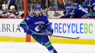 VANCOUVER, BC - MARCH 26: Vancouver Canucks Left Wing Sven Baertschi (47) skates up ice during their NHL game against the Anaheim Ducks at Rogers Arena on March 26, 2019 in Vancouver, British Columbia, Canada. Anaheim won 5-4. (Photo by Derek Cain/Icon Sportswire via Getty Images)