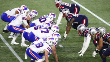 FOXBOROUGH, MA - DECEMBER 28: The Buffalo Bills line up against the New England Patriots (Photo by Adam Glanzman/Getty Images)