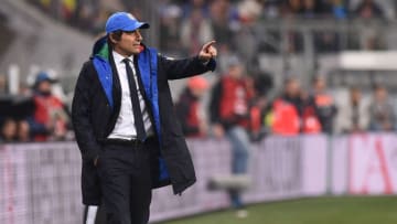 MUNICH, GERMANY - March 29: Head coach Antonio Conte of Italy gestures during the friendly football match between Germany and Italy in the Allianz Arena in Munich, Germany on March 29, 2016. (Photo by Lukas Barth/Anadolu Agency/Getty Images)