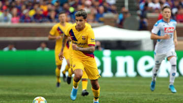Barcelona midfielder Philippe Coutinho (7) brings the ball up the field during the second half of the International Champions Cup 2019 match at Michigan Stadium in Ann Arbor, Michigan USA, on Saturday, August 10, 2019. (Photo by Amy Lemus/NurPhoto via Getty Images)