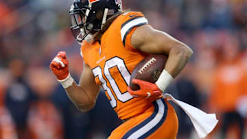 DENVER, CO - NOVEMBER 25: Phillip Lindsay #30 of the Denver Broncos carries the ball against the Pittsburgh Steelers at Broncos Stadium at Mile High on November 25, 2018 in Denver, Colorado. (Photo by Matthew Stockman/Getty Images)