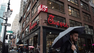 NEW YORK, NY - OCTOBER 2: The exterior of Chick-Fil-A, a day before its opening, on 37th Street and 6th Avenue, on October 2, 2015 in New York City.. The fast food chicken restaurant is set to open its first store in Manhattan. (Photo by Andrew Renneisen/Getty Images)
