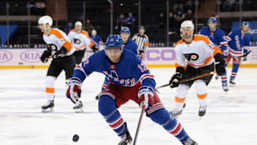 Julien Gauthier #12 of the New York Rangers (Photo by Bruce Bennett/Getty Images)