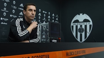 VALENCIA, SPAIN - FEBRUARY 02: Gary Neville manager of Valencia CF faces the media during a press conference on the eve of the Spanish Copa del Rey semi-final football match between FC Barcelona and Valencia CF at Paterna Training Centre on February 2, 2016 in Valencia, Spain. (Photo by Manuel Queimadelos Alonso/Getty Images)