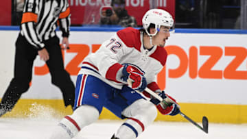 Sep 28, 2022; Toronto, Ontario, CAN; Montreal Canadiens defenseman Arber Xhekaj (72) pursues the play against the Toronto Maple Leafs in the second period at Scotiabank Arena. Mandatory Credit: Dan Hamilton-USA TODAY Sports