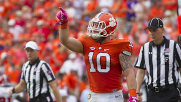 Oct 15, 2016; Clemson, SC, USA; Clemson Tigers linebacker Ben Boulware (10) during the second half against the North Carolina State Wolfpack at Clemson Memorial Stadium. Tigers won 24-17. Mandatory Credit: Joshua S. Kelly-USA TODAY Sports