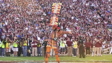 Nov 29, 2014; Tallahassee, FL, USA; Florida State Seminoles mascot Chief Osceola prior to the game against the Florida Gators at Doak Campbell Stadium. Mandatory Credit: Tommy Gilligan-USA TODAY Sports