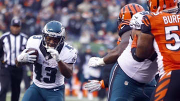 Dec 4, 2016; Cincinnati, OH, USA; Philadelphia Eagles running back Darren Sproles (43) runs against the Cincinnati Bengals during the second half at Paul Brown Stadium. The Bengals won 32-14. Mandatory Credit: David Kohl-USA TODAY Sports