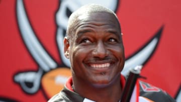Sep 13, 2015; Tampa, FL, USA; Tampa Bay Buccaneers former player Derrick Brooks smiles before the game against the Tennessee Titans at Raymond James Stadium. Mandatory Credit: Jonathan Dyer-USA TODAY Sports