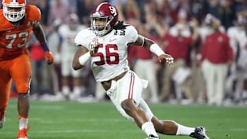 Jan 11, 2016; Glendale, AZ, USA; Alabama Crimson Tide linebacker Tim Williams (56) in action against the Clemson Tigers in the 2016 CFP National Championship at University of Phoenix Stadium. Mandatory Credit: Matthew Emmons-USA TODAY Sports