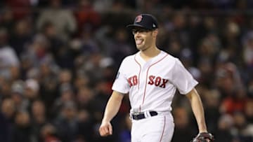 BOSTON, MA - OCTOBER 24: Joe Kelly #56 of the Boston Red Sox reacts after retiring the side during the seventh inning against the Los Angeles Dodgers in Game Two of the 2018 World Series at Fenway Park on October 24, 2018 in Boston, Massachusetts. (Photo by Maddie Meyer/Getty Images)