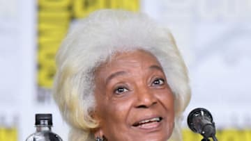 SAN DIEGO, CA - JULY 19: Nichelle Nichols speaks onstage at the "From The Bridge" Panel during Comic-Con International 2018 at San Diego Convention Center on July 19, 2018 in San Diego, California. (Photo by Mike Coppola/Getty Images)