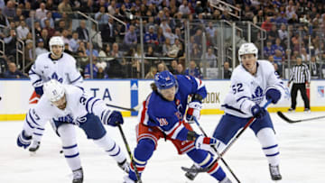 NEW YORK, NEW YORK - APRIL 13: Artemi Panarin #10 of the New York Rangers skates against the Toronto Maple Leafs during the second period at Madison Square Garden on April 13, 2023 in New York City. (Photo by Bruce Bennett/Getty Images)
