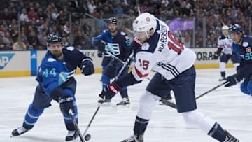 Sep 17, 2016; Toronto, Ontario, Canada; Team USA forward James Van Riemsdyk (16) battles with Team Europe defenseman Dennis Seidenberg (44) during the first period of the preliminary round play in the 2016 World Cup of Hockey at Air Canada Centre. Mandatory Credit: Nick Turchiaro-USA TODAY Sports