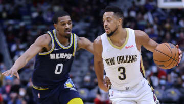 The Pelicans and newly acquired C.J. McCollum hope to head into the All-Star break with a victory when they host the Mavericks tonight at 8:00 PM EST (Photo by Jonathan Bachman/Getty Images)