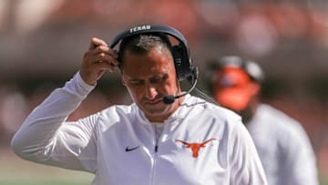 Steve Sarkisian, Texas Football. Texas head coach Steve Sarkisian reads his playbook during Texas's game against Louisiana at Darrell K. Royal Stadium on Sept. 4, 2021.Aem Ut Louisiana 36