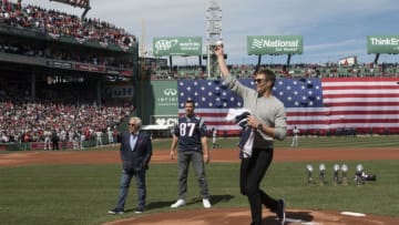BOSTON, MA - APRIL 03: Tom Brady #12 of the New England Patriots throws out a ceremonial first pitch at Fenway Park before an opening gay game between the Boston Red Sox and the Pittsburgh Pirates on April 3, 2017 in Boston, Massachusetts. (Photo by Michael Ivins/Boston Red Sox/Getty Images)