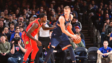 Kristaps Porzingis against the Atlanta Hawks (Photo by Jesse D. Garrabrant/NBAE via Getty Images)