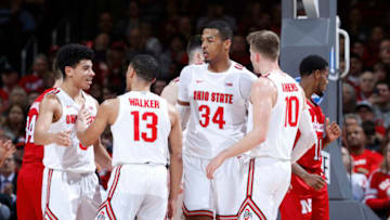 COLUMBUS, OH - JANUARY 14: Kaleb Wesson #34 of the Ohio State Buckeyes celebrates with teammates after a basket against the Nebraska Cornhuskers in the second half of the game at Value City Arena on January 14, 2020 in Columbus, Ohio. Ohio State defeated Nebraska 80-68. (Photo by Joe Robbins/Getty Images)