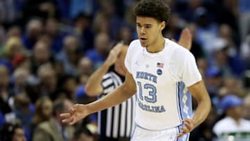 CHARLOTTE, NORTH CAROLINA - MARCH 15: Cameron Johnson #13 of the North Carolina Tar Heels reacts after a three pointer against the Duke Blue Devils during their game in the semifinals of the 2019 Men's ACC Basketball Tournament at Spectrum Center on March 15, 2019 in Charlotte, North Carolina. (Photo by Streeter Lecka/Getty Images)