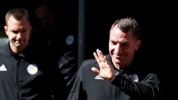 HUDDERSFIELD, ENGLAND - APRIL 06: Brendan Rodgers, Manager of Leicester City arrives at the stadium prior to the Premier League match between Huddersfield Town and Leicester City at John Smith's Stadium on April 06, 2019 in Huddersfield, United Kingdom. (Photo by Jan Kruger/Getty Images)