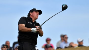 LA QUINTA, CALIFORNIA - JANUARY 20: Phil Mickelson of the United States tees off on the 16th hole during the final round of the Desert Classic at the Stadium Course on January 20, 2019 in La Quinta, California. (Photo by Donald Miralle/Getty Images)