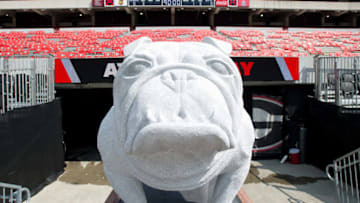 ATHENS, GA - SEPTEMBER 2: General view of a statue of the Georgia Bulldogs mascot prior to their game against the Appalachian State Mountaineers at Sanford Stadium on September 2, 2017 in Athens, Georgia. (Photo by Michael Chang/Getty Images)