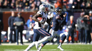 CHICAGO, IL - OCTOBER 21: Cordarrelle Patterson #84 of the New England Patriots returns the kickoff for a touchdown against the Chicago Bears in the second quarter at Soldier Field on October 21, 2018 in Chicago, Illinois. (Photo by Stacy Revere/Getty Images)