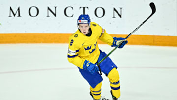 HALIFAX, CANADA - DECEMBER 31: Adam Engstrom #8 of Team Sweden skates against Team Canada during the first period in the 2023 IIHF World Junior Championship at Scotiabank Centre on December 31, 2022 in Halifax, Nova Scotia, Canada. Team Canada defeated Team Sweden 5-1. (Photo by Minas Panagiotakis/Getty Images)