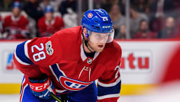 MONTREAL, QC - SEPTEMBER 21: Montreal Canadiens defenseman Jakub Jerabek (28) waits for play to begin during the second period of the NHL preseason game between the New Jersey Devils and the Montreal Canadiens on September 21, 2017, at the Bell Centre in Montreal, QC (Photo by Vincent Ethier/Icon Sportswire via Getty Images)