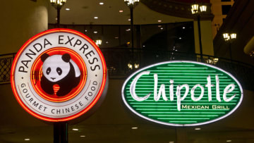 LAS VEGAS, NV - NOVEMBER 19: The entrance to a Panda Express and Chipotle Grill restaurant is viewed on November 19, 2012 in Las Vegas, Nevada. Tourism in America's "Sin City" is slowly making a comeback from the Great Recession with visitors filling the hotels, restaurants, and casinos in record numbers. (Photo by George Rose/Getty Images)