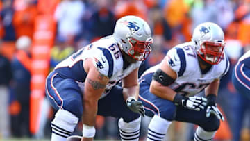 Jan 24, 2016; Denver, CO, USA; New England Patriots center Bryan Stork (66) against the Denver Broncos in the AFC Championship football game at Sports Authority Field at Mile High. Mandatory Credit: Mark J. Rebilas-USA TODAY Sports
