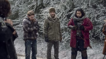 Callan McAuliffe as Alden, Ross Marquand as Aaron, Cooper Andrews as Jerry - The Walking Dead _ Season 9, Episode 16 - Photo Credit: Gene Page/AMC