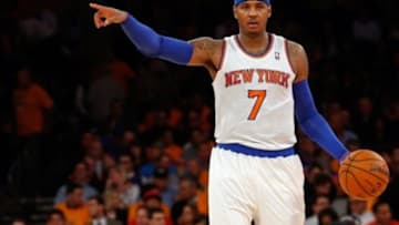 Oct 30, 2013; New York, NY, USA; New York Knicks small forward Carmelo Anthony (7) during the third quarter against the Milwaukee Bucks at Madison Square Garden. Knicks won 90-83. Mandatory Credit: Anthony Gruppuso-USA TODAY Sports