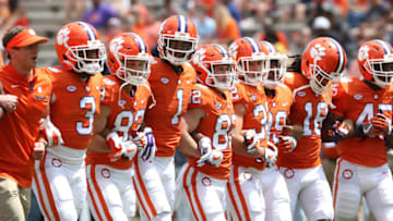 CLEMSON, SC - APRIL 14: The Pregame walk on the field by the team during the Clemson Spring Football game at Clemson Memorial Stadium on April 14, 2018 in Clemson, SC.. (Photo by John Byrum/Icon Sportswire via Getty Images)
