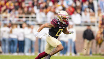 TALLAHASSEE, FLORIDA - NOVEMBER 19: Ja'Khi Douglas #0 of the Florida State Seminoles runs during the first half of a game against the Louisiana-Lafayette Ragin Cajuns at Doak Campbell Stadium on November 19, 2022 in Tallahassee, Florida. (Photo by James Gilbert/Getty Images)