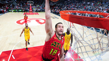 Miles Plumlee #18 of the Atlanta Hawks Copyright 2017 NBAE (Photo by Scott Cunningham/NBAE via Getty Images)