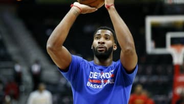 Dec 2, 2016; Atlanta, GA, USA; Detroit Pistons center Andre Drummond (0) prepares for a game against the Atlanta Hawks at Philips Arena. Mandatory Credit: Brett Davis-USA TODAY Sports