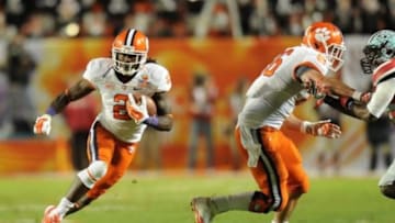 Jan 3, 2014; Miami Gardens, FL, USA; Clemson Tigers wide receiver Sammy Watkins (2) runs against Ohio State Buckeyes during the second half in the 2014 Orange Bowl college football game at Sun Life Stadium. Mandatory Credit: Steve Mitchell-USA TODAY Sports