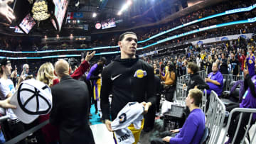 CHARLOTTE, NC - DECEMBER 15: Lonzo Ball #2 of the Los Angeles Lakers exits the court after the game against the Charlotte Hornets on December 15, 2018 at Spectrum Center in Charlotte, North Carolina. NOTE TO USER: User expressly acknowledges and agrees that, by downloading and or using this photograph, User is consenting to the terms and conditions of the Getty Images License Agreement. Mandatory Copyright Notice: Copyright 2018 NBAE (Photo by Jesse D. Garrabrant/NBAE via Getty Images)