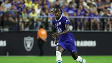 LAS VEGAS, NEVADA - JULY 16: Trevoh Chalobah #14 of Chelsea dribbles the ball up the pitch against Club América during their preseason friendly match at Allegiant Stadium on July 16, 2022 in Las Vegas, Nevada. Chelsea defeated Club América 2-1. (Photo by Ethan Miller/Getty Images)