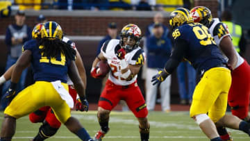 Nov 5, 2016; Ann Arbor, MI, USA; Maryland Terrapins running back Lorenzo Harrison (23) rushes in the second half against the Michigan Wolverines at Michigan Stadium. Michigan 59-3. Mandatory Credit: Rick Osentoski-USA TODAY Sports