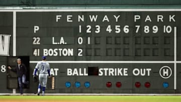 BOSTON, MA - OCTOBER 23: Chris Taylor #3 of the Los Angeles Dodgers takes his position in the outfield during the second inning against the Boston Red Sox in Game One of the 2018 World Series at Fenway Park on October 23, 2018 in Boston, Massachusetts. (Photo by Maddie Meyer/Getty Images)
