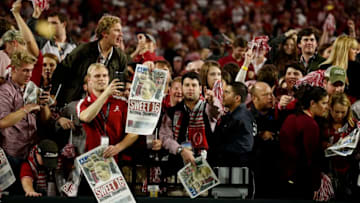 GLENDALE, AZ - JANUARY 11: The Alabama Crimson Tide celebrate after defeating the Clemson Tigers in the 2016 College Football Playoff National Championship Game at University of Phoenix Stadium on January 11, 2016 in Glendale, Arizona. The Crimson Tide defeated the Tigers with a score of 45 to 40. (Photo by Sean M. Haffey/Getty Images)
