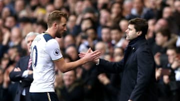 LONDON, ENGLAND - FEBRUARY 26: Harry Kane of Tottenham Hotspur shakes hands with Mauricio Pochettino, Manager of Tottenham Hotspur during the Premier League match between Tottenham Hotspur and Stoke City at White Hart Lane on February 26, 2017 in London, England. (Photo by Tottenham Hotspur FC/Tottenham Hotspur FC via Getty Images)