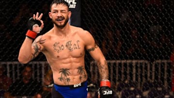 SALT LAKE CITY, UT - AUGUST 06: Cub Swanson raises his hand after facing Tatsuya Kawajiri of Japan in their featherweight bout during the UFC Fight Night event at Vivint Smart Home Arena on August 6, 2016 in Salt Lake City, Utah. (Photo by Jeff Bottari/Zuffa LLC/Zuffa LLC via Getty Images)