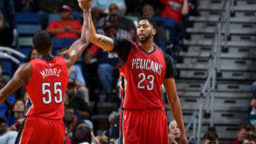 New Orleans Pelicans Anthony Davis E'Twaun Moore (Photo by Garrett Ellwood/NBAE via Getty Images)